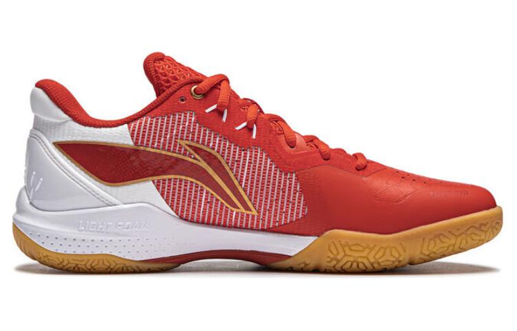 Li Ning Textile, Synthetic Leather Cushioning Slip Resistant Low Top Badminton Shoes Unisex Red AYZU011-1