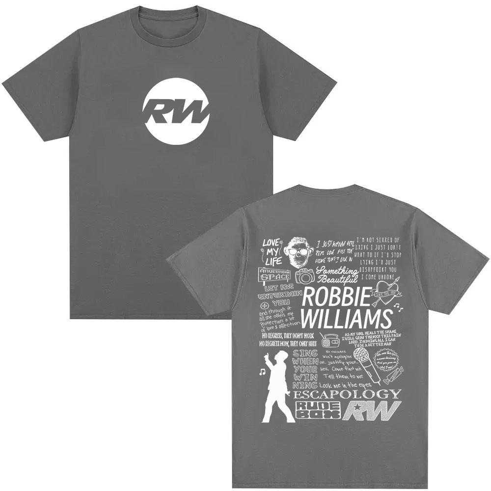 Robbie Williams Rw Tour Album Merch Tričko Pánské Dámské Módní Harajuku Tričko s Krátkým Rukávem Léto O-Výstřih Bavlněná Trička streetové oblečení