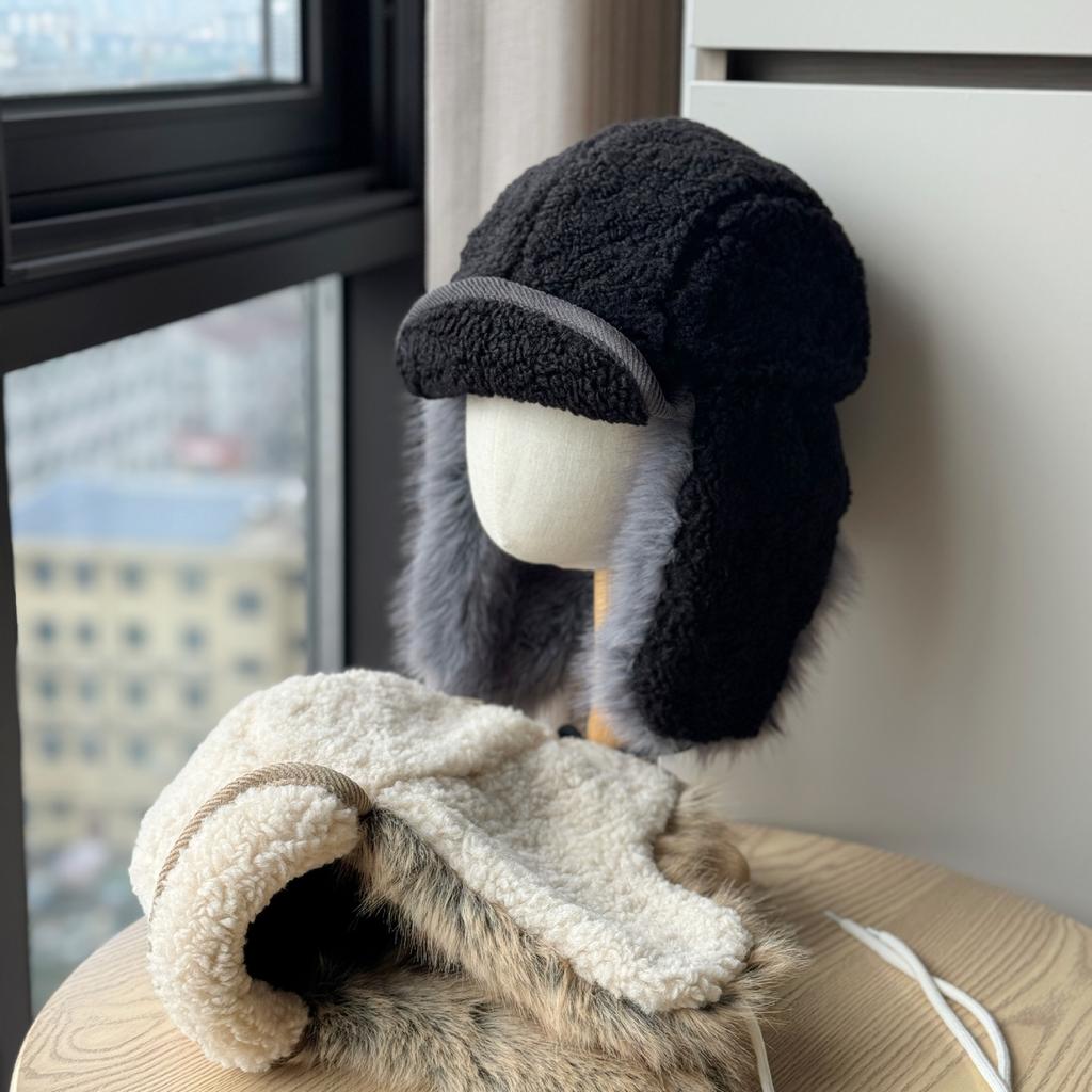 New Autumn and Winter Korean Style Lei Feng Hat with Velvet Thickening and Warmth for Outdoor Riding Windproof and Cold Proof Plush Ear Protection Hat