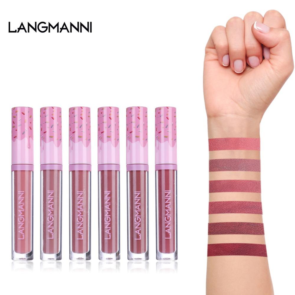 Langmanni Nebelmatter Lipgloss 6 Farben Installationsset Langanhaltend, Haftet nicht am Glas, Keine Farbe Mattes Lipglaze Set