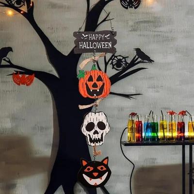 Halloween Holzdekorationen Kürbis Geist Anhänger Halloween Ornament Geisterfest Süßes oder Saures Kürbis Geist Szene Atmosphäre Dekoration Requisiten