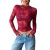 Ins Spring Sexy Single Layer Long Sleeve Slim Fit Lace Top Base Layer Fashion Daily Basic Office Lady Casual Slim Fit Ladies Elegant Long Sleeve Top