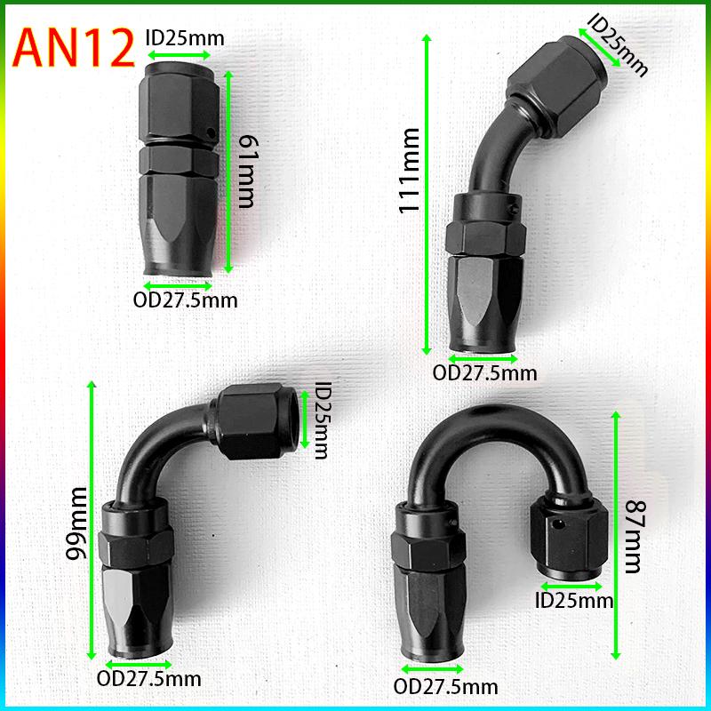 2PCS Swivel Hose End Fitting AN4AN6AN8AN10AN12 Fittings Adapter 0°/45°/90°180°  Aluminum Oil Fuel Line Reusable Universal  Black