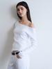 Weibeuyunion One Shoulder Soft Rib Long Sleeve Top White