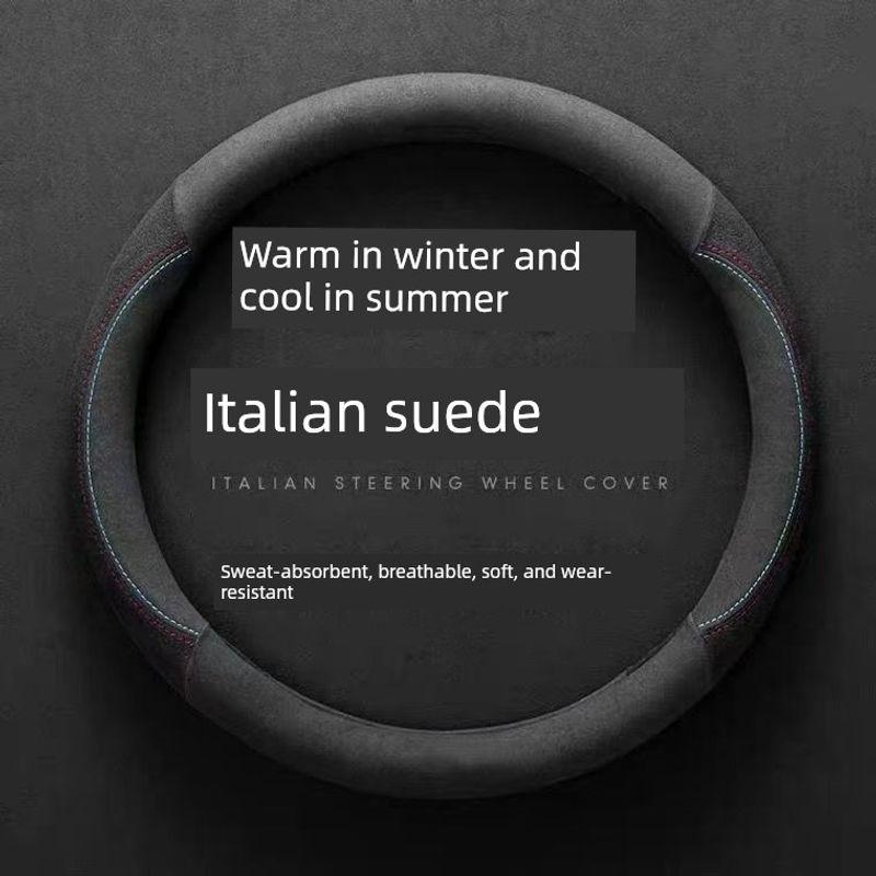 

New Ultra-Thin Suede Car Steering Wheel Cover, Non-Slip, Sweat-Absorbent, Breathable, Suitable for All Seasons, Personalized for Men and Women [Italian Suede Stitching Model] Black-Round
