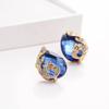 3PCS Peacock Gemstone Lady Jewelry Set Temperament Shiny Crystal Waterdrop Necklace Hoop Earring Ring Gold Color Evening Jewelry