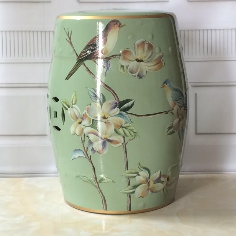 Ceramic Side Table Durable Drum Stool Hand painted Floral and Bird Coffee Table Classic Vanity Seat Suitable for Dining Room