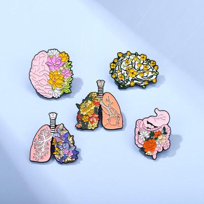 Pink Brain-Shaped Alloy Brooch - Exquisite Heart Organ Series, Baked Finish Pin