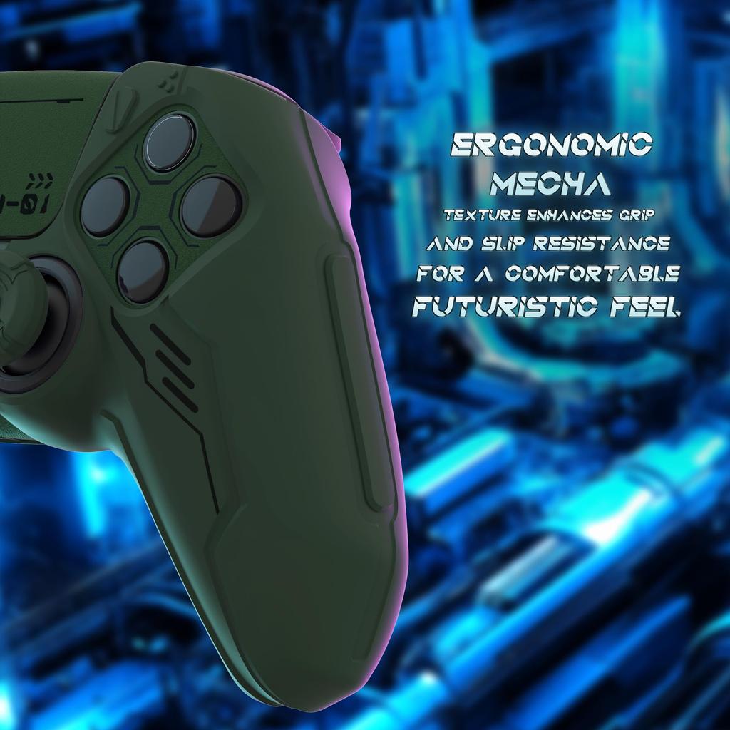 Silicone Cover for PlayVital Mecha Edition PS5 Improved Compatible with Charging Thumb Cap and Sticker Included Controller, Shockproof, Anti-slip