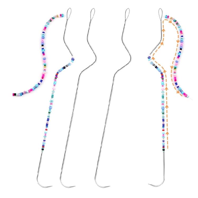 4Pieces Bead Spinner Needle Set Portable Bead Spinner Needle Set Large Eye Needle for Handmade Jewelry and Beadwork