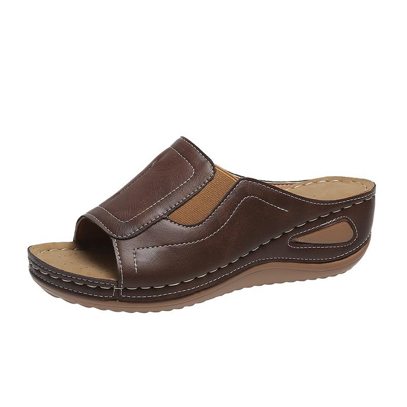 

Women s New Retro Wedge Stitched Mom Style Plus Size Slippers 43 темно-коричневого кольору