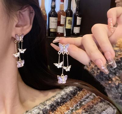 Purple Butterfly Long Tassel Dangle Earrings for Women  Creative Design Temperament Personality Jewelry Girl Gift Brincos