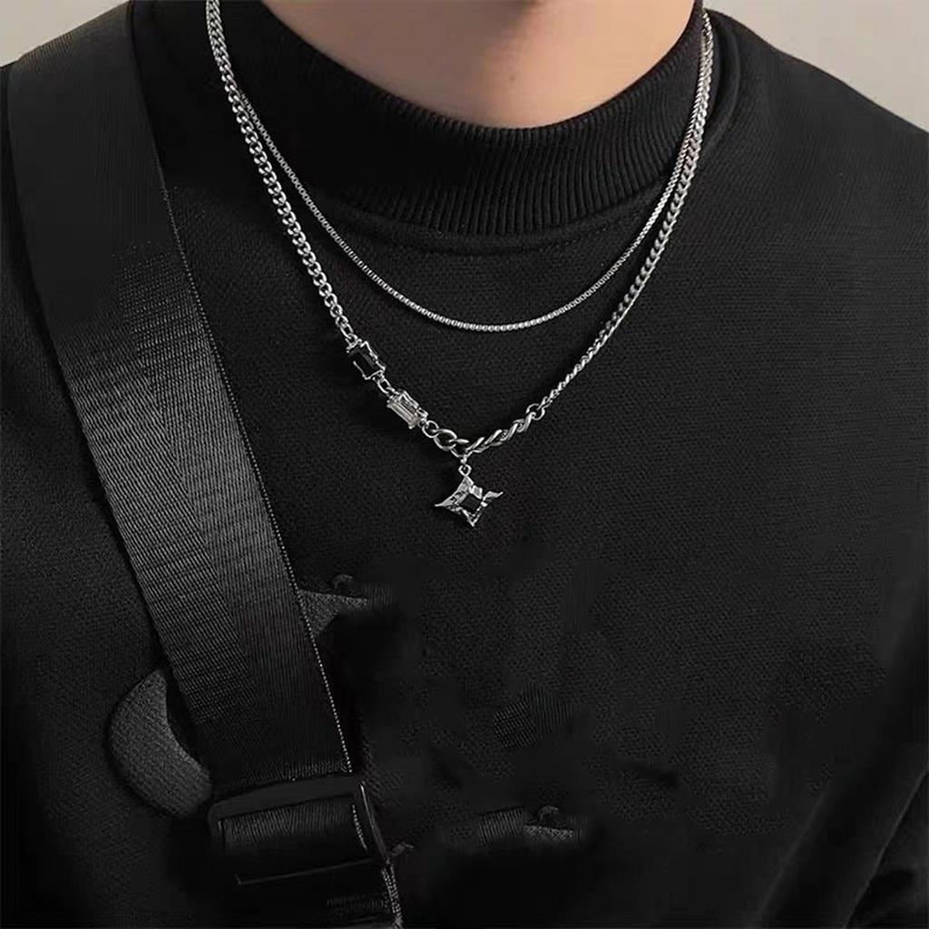 Double Layer Lucky Star Necklace For Men Hip Hop Jewelry Urban Streetwear Style Unisex Couple Chain Alloy Design