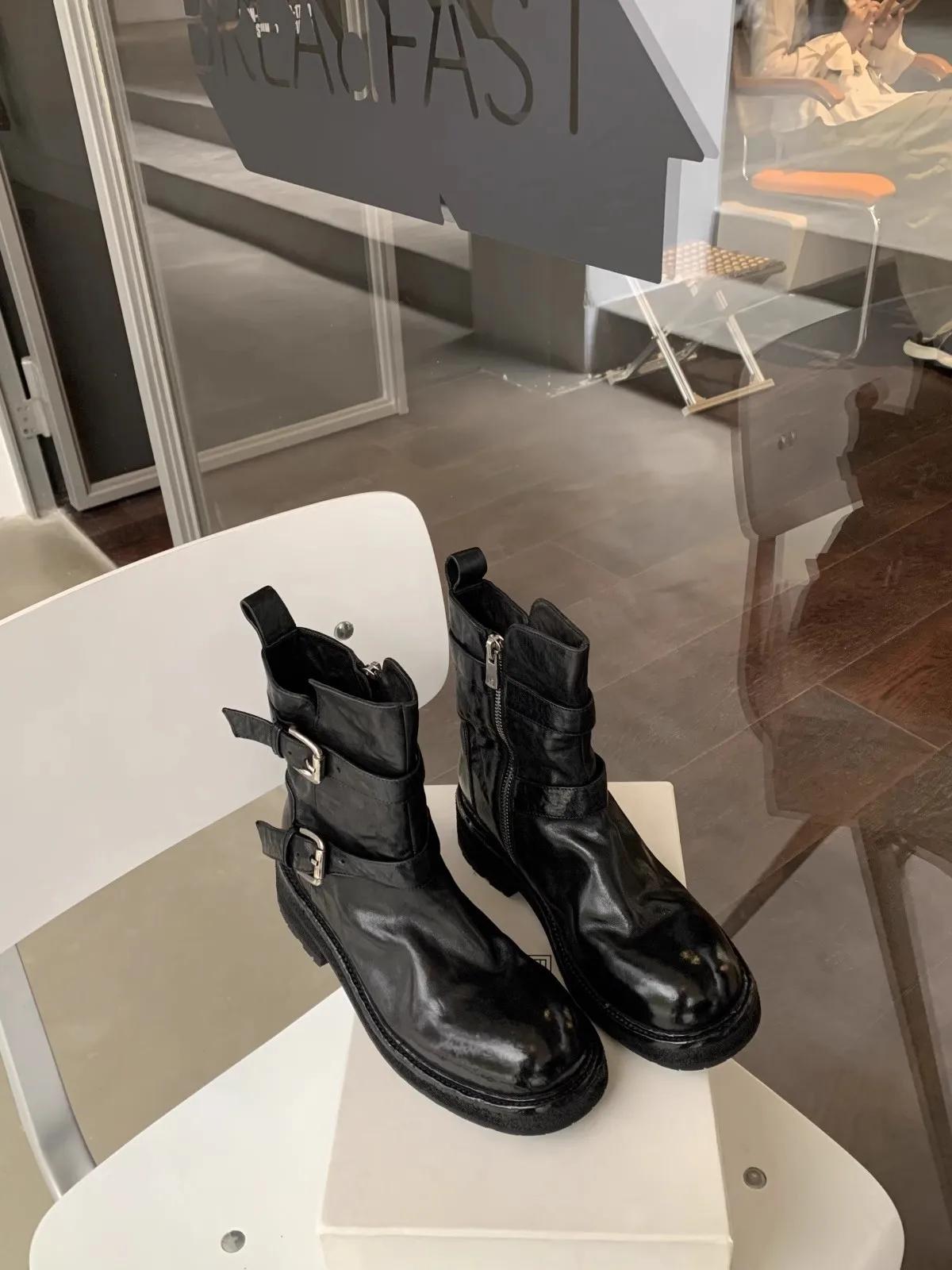 

Ботинки из натуральной кожи для женщин, модные повседневные женские ботинки, износостойкие, нескользящие, женские туфли на толстой подошве, Botines Para Mujeres 34 чёрный