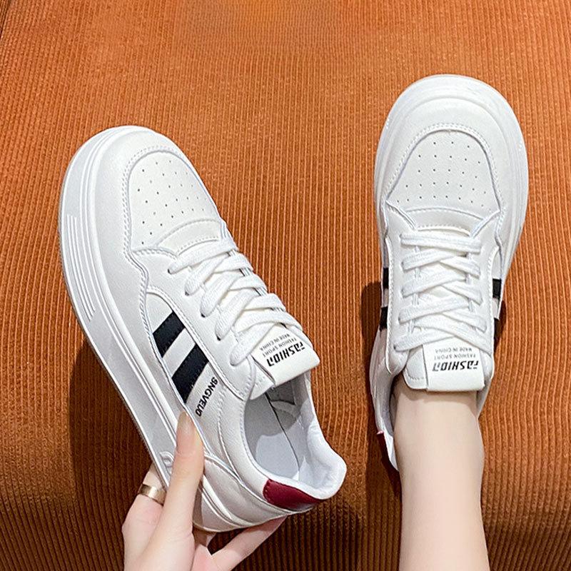 Leather Platform White Shoes Children Spring and Summer New Versatile Heightening Board Shoes Casual Sports Shoes Single Shoes Women