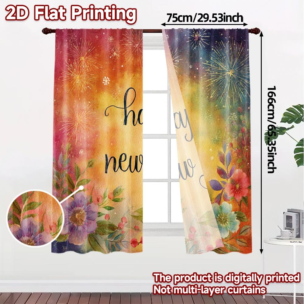 2D Flat Printing  JIT 2pcs   Curtains (Without Rod) Festive Cityscape Chic Curtain Cloth Versatile Polyester Curtains Festive Use