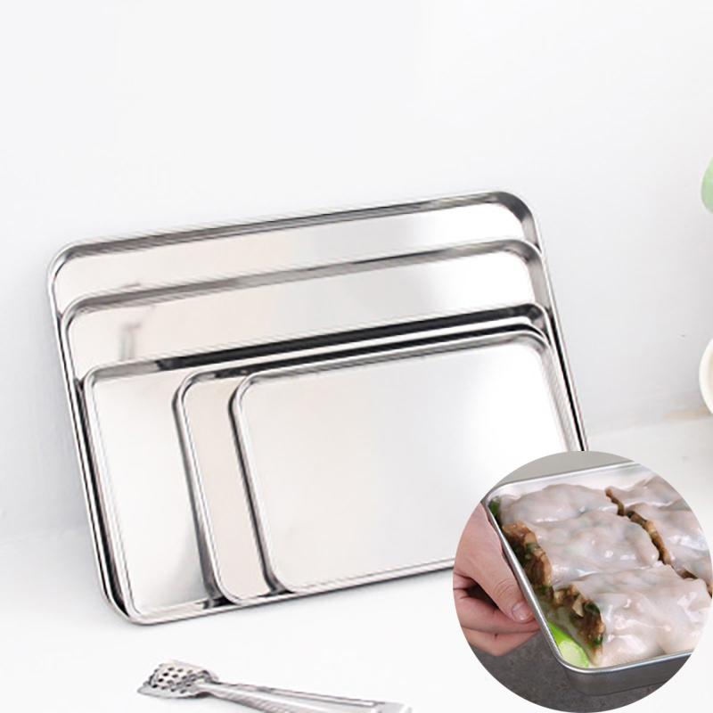 Stainless Steel Steamed Sausage Powder Plate Trays Fruit Dish Hotel Japanese Rectangle Pastry Food Storage Baking Plates