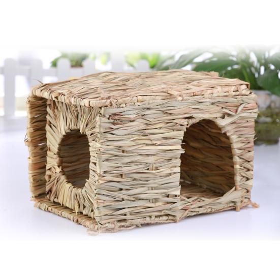 Woven Grass Straw Small Pet Rabbit Hamster Cage Nest House Chew Toy Foldable Bed