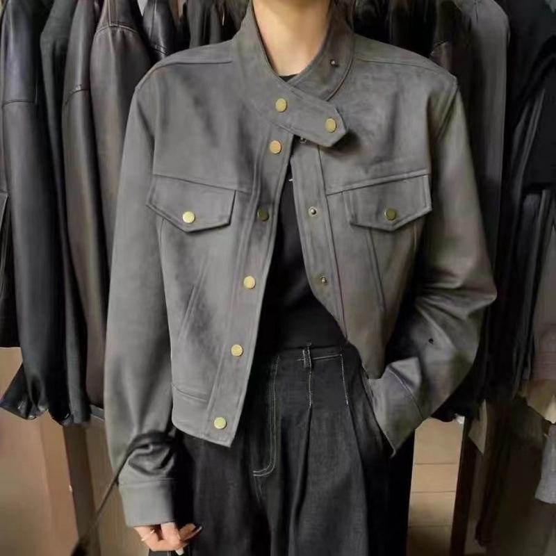 Women's Autumn-Winter Korean Style Suede Jacket - Slimming, Loose Fit, Short Length, Long Sleeves