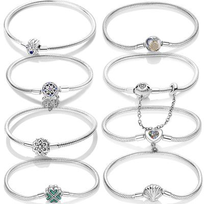 New 925 Sterling Silver Sparkling Hand Snake Basic Chain Bracelet Fit Original Charm Beads Women Design Jewelry