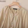 ZANZEA Women Casual V-Neck Solid Color Loose 3/4 Sleeve Blouse
