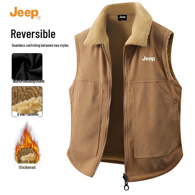 

Jeep Мужской двусторонний вельветовый жилет на овчине 3XL