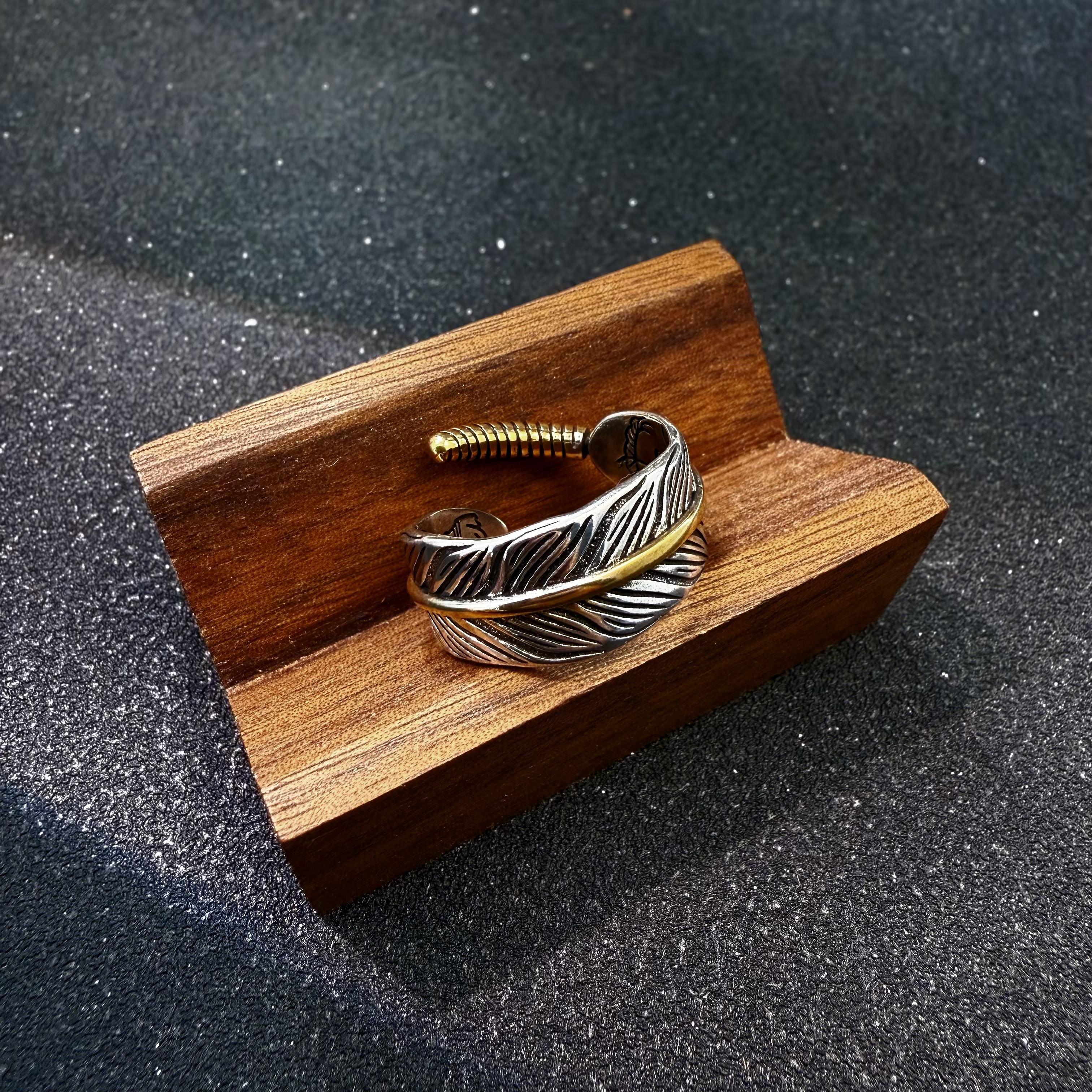 

Retro Golden Feather Graffiti Adjustable Open Ring For Men Punk Gothic Edgy Copper Bikers Accessories Unisex Lovers Gift 7-12