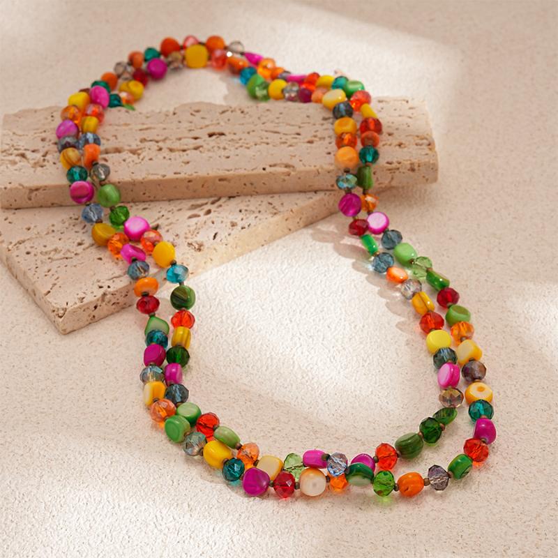 Módní Boho Dvouvrstvý Barevný Mušlový Dlouhý Náhrdelník Pro Ženy Vintage Nepravidelné Korálky Šperky Dámské Dárky