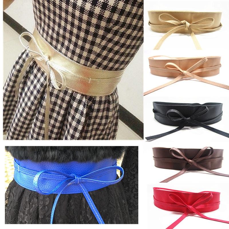 Bowknot Simple Wrap Luxury Wide Waist Band Leather Belt Corset Waistband Ladies Dress Cummerbands