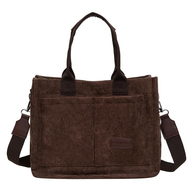 2025 new large-capacity commuter portable tote bag women's versatile strip velvet shoulder bag trendy wide shoulder strap messenger bag bag