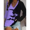 Halloween Fashion Bloody letter 3D Print Graphic Long Sleeve T-Shirt Casual V-Neck Top Polyester Breathable Women's Apparel Tops