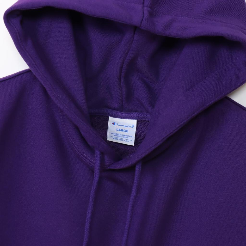 Champion Long Sleeve Cotton USA Script Logo Hooded Deep Size Men's Sweatshirt, Purple, L, C3-A127