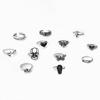 Retro Love Dripping Oil Cross Butterfly Opening Mushroom Spider Ring 12-piece Set for Women