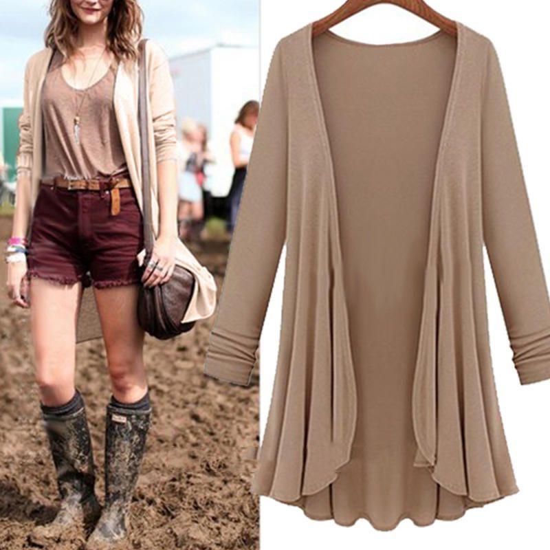 Women's Autumn Long Sleeve Slim Solid Color Knitted Sweater Cardigan Tops In Premium Quality