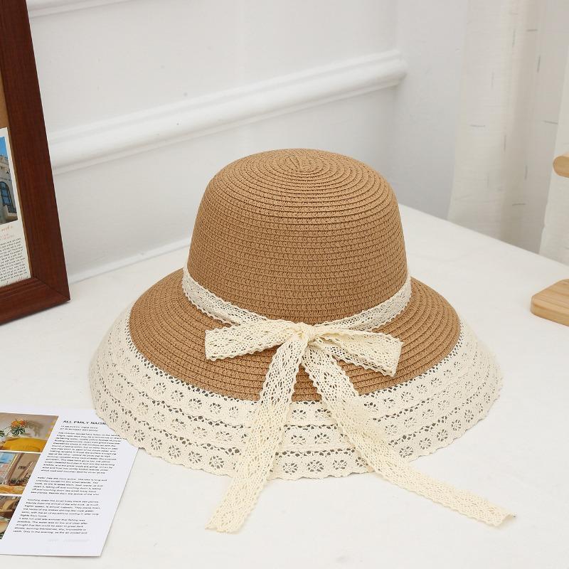 Summer Bow Sun Hat Female, Seaside Beach Vacation Sun Hat Outdoor Big Brim Sun Hat Sweet Straw Hat