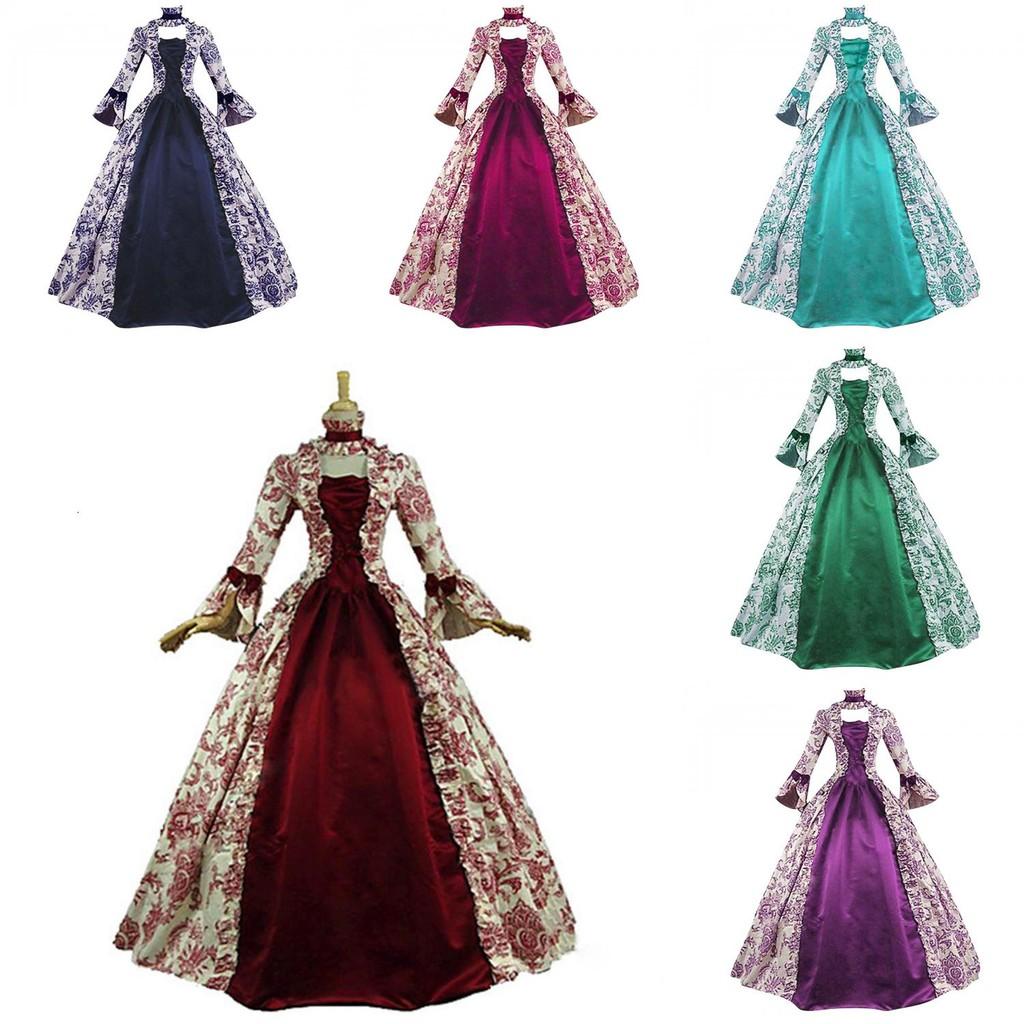 Sleeved Printed Long Court Evening Dress Large Trumpet Sleeves Stage Costume