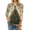 Women's Fashion Casual Round Neck Three-quarter Sleeve Christmas Print T-shirt Top