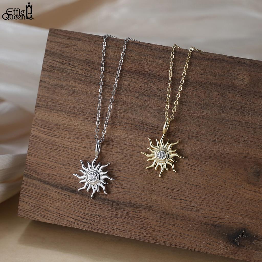 EFFIE QUEEN Collier Pendentif Soleil en Argent Sterling 925 Mode Zircon Forme Soleil Chaîne Ras-du-cou Statement Bijoux de Soirée Cadeau APN50