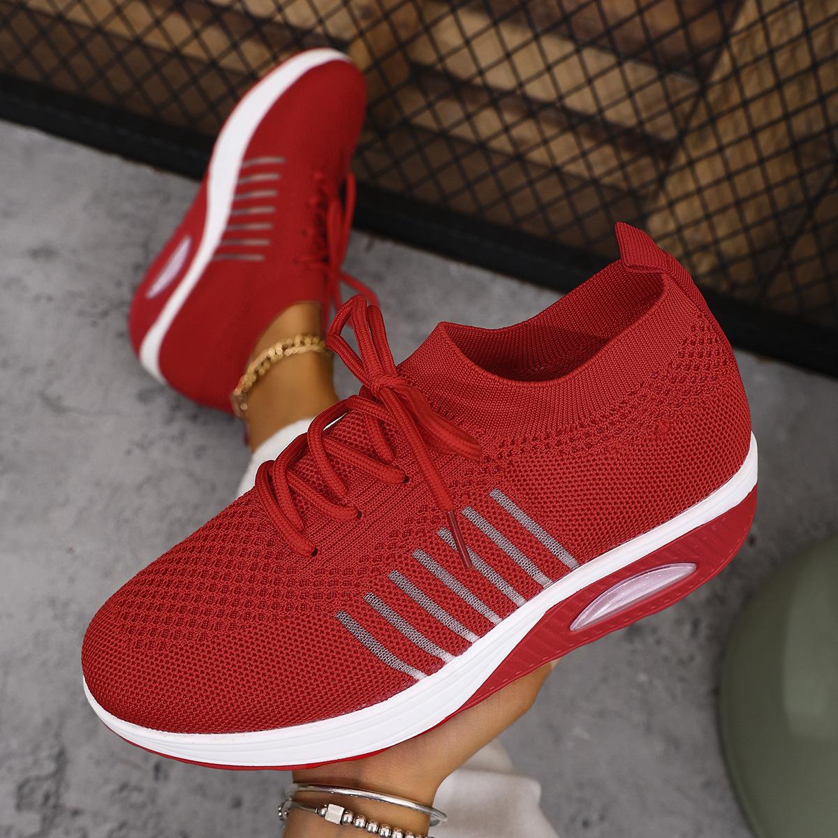

Foreign trade large size casual women s shoes 2026 spring and autumn new lace-up one-pedal slope heel fly-woven sports single shoes women 36 красный