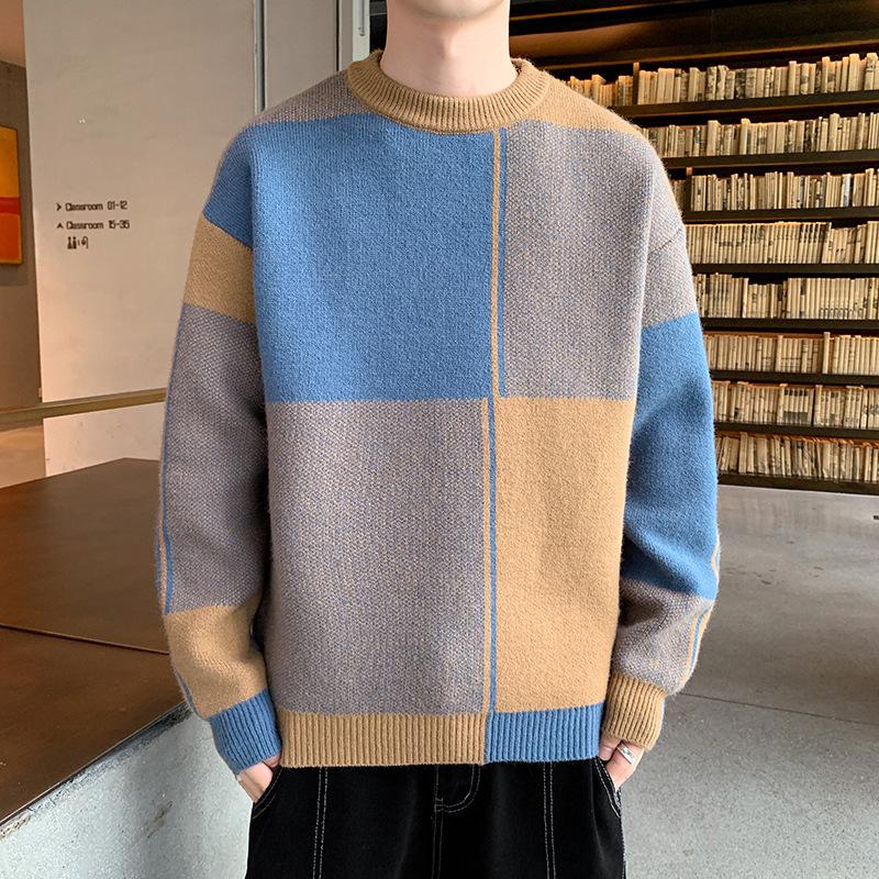 Fashionable Versatile Padded Thickened Warm Men's Shirt Knit Sweater Round Neck High Quality Fabric Fashionable Versatile Sweater