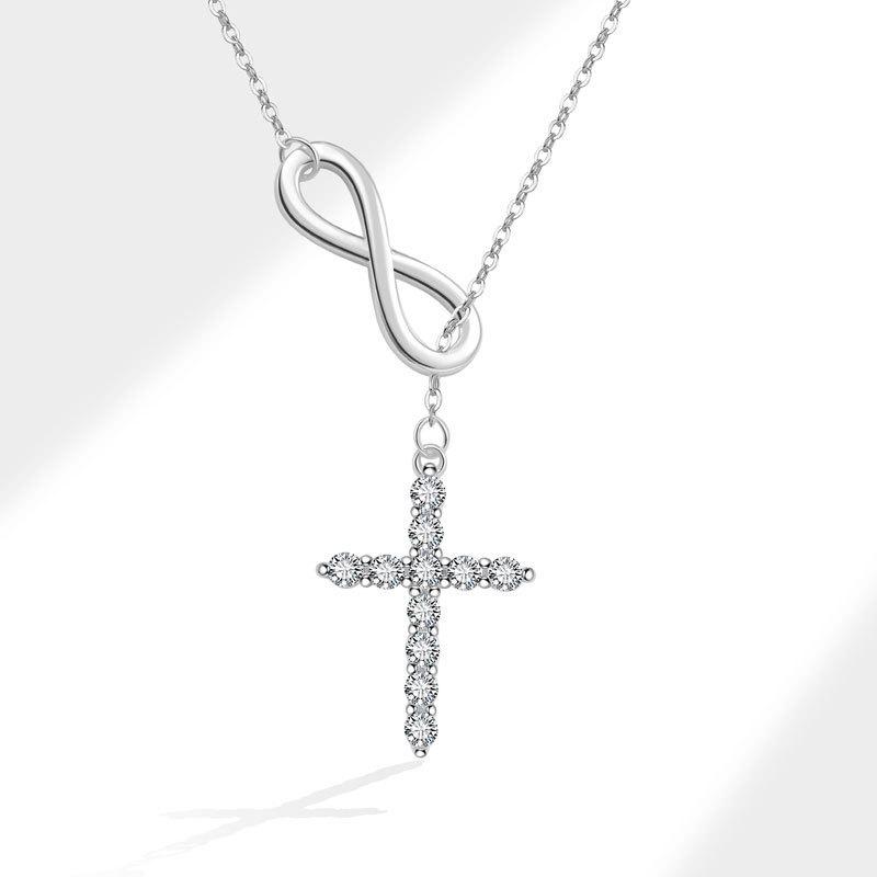 Heart Cross Zircon Pendant Necklace Delicate Clavicle Chain Fashionable Women Jewelry Accessory