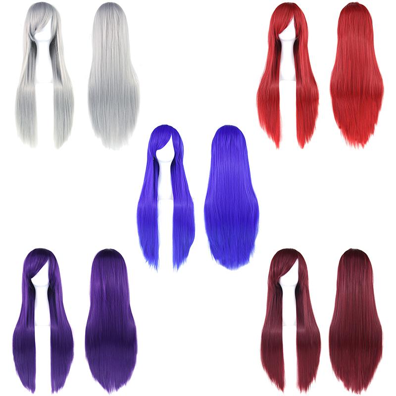Universal Synthetic Colorful Long Straight Cosplay Wigs Natural 80Cm Hair Extensions Lolita Masquerade Party Hairstyle