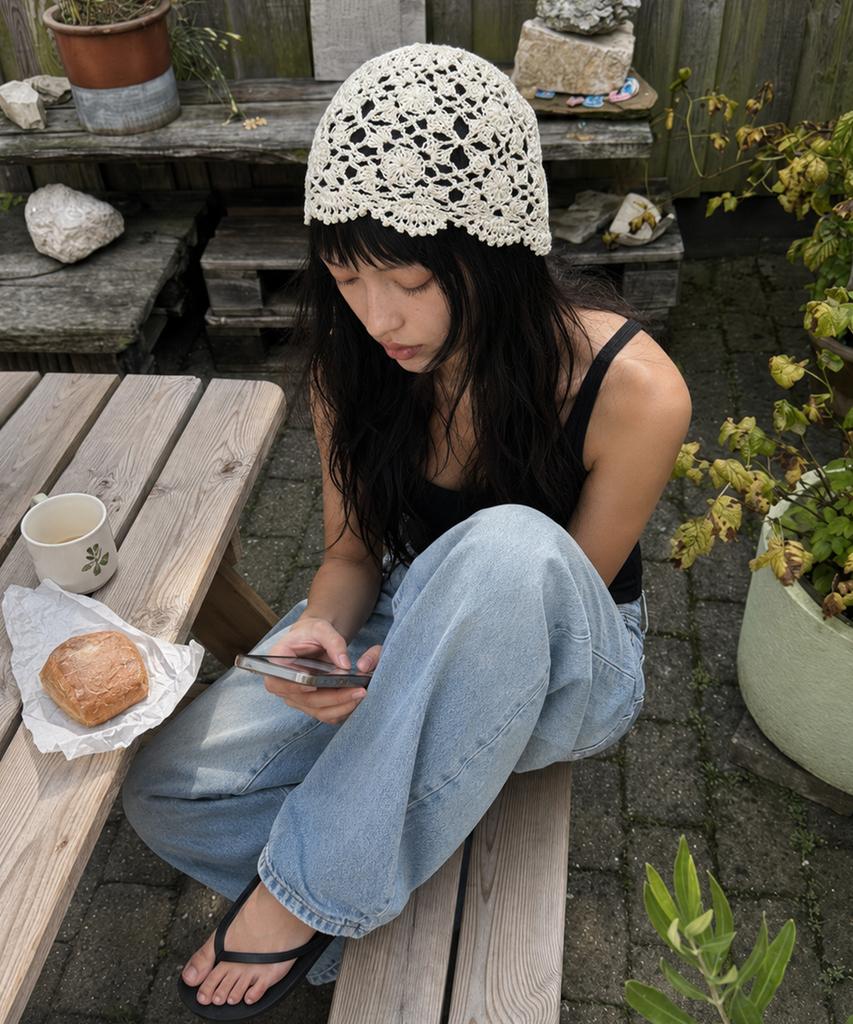 Lomaentinueo Crochet Knit Beanie (Ivory)