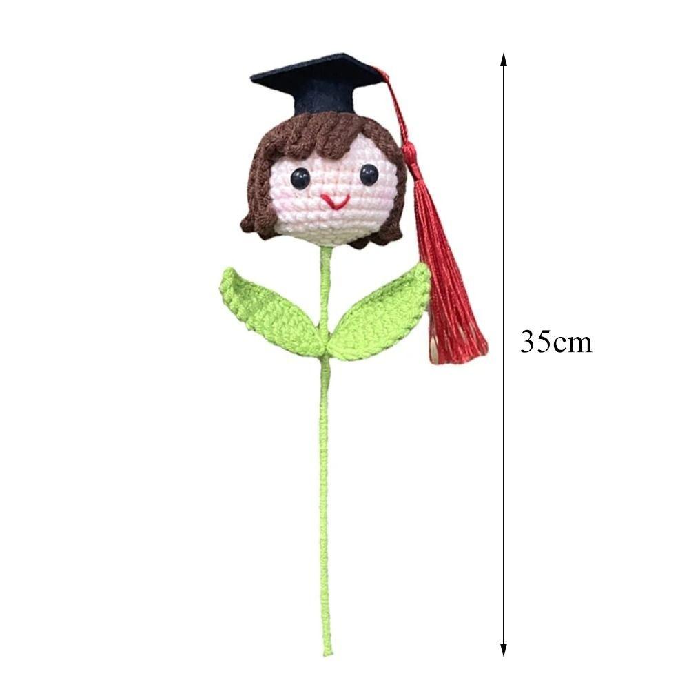 Cartoon Handmade Doctoral Hat Doll DIY Woven Crocheted Doll 34cm Simulated Flower Graduation Season