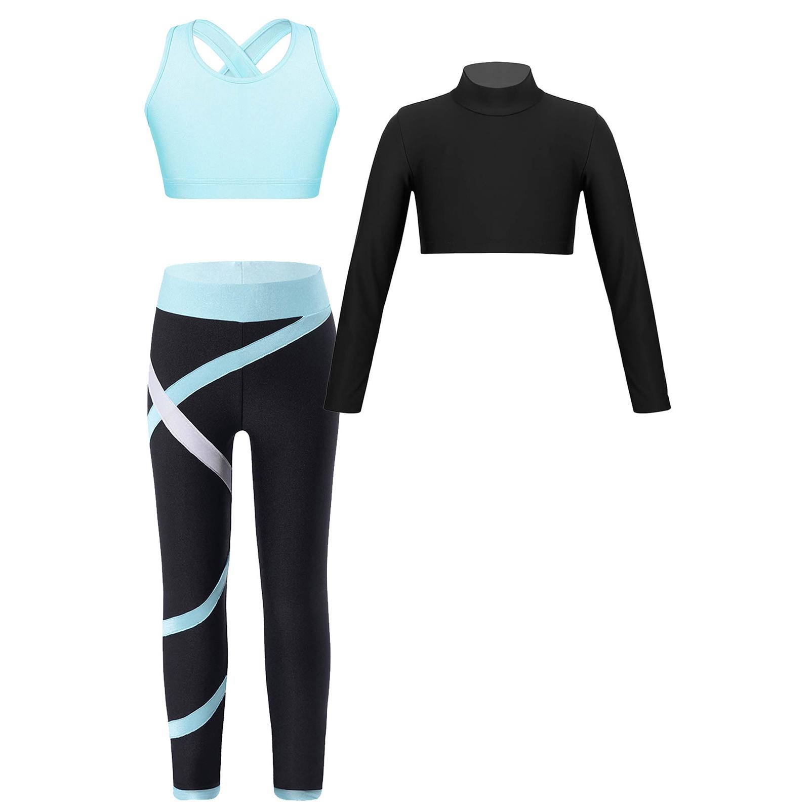 

Girls Athletic Leggings Yoga Pants Sleeveless Crop Tank Tops for Kids Workout Cheer Dance 13-14 Years світло-синій колір