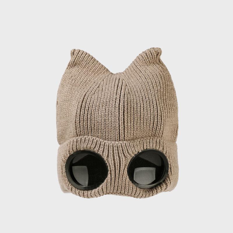 Winter Knitted Hat Women's Outdoor Thick Ear Protection Warm Hat Cartoon Glasses Wool Cap