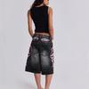 Goth Vintage Print Baggy Jeans Women Street Hip Hop Washing Old High Waisted Jeans Woman Clothing Wide-leg Pants Jean Shorts