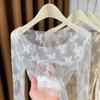 Women's Round Neck Lace Ultra-Thin Camisole Fashion Inner Wear Sheer Chiffon High-End Transparent Mesh Top Low-Cut Blouse