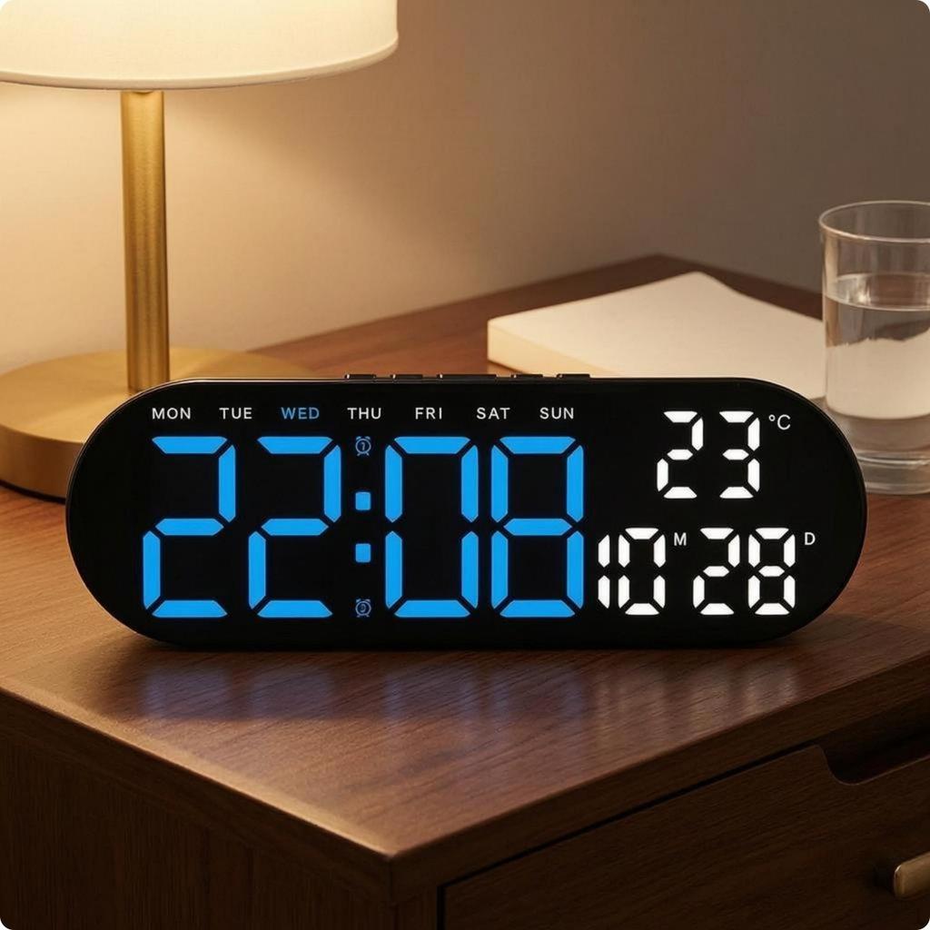 Alarm Clock with Temperature Display Ambient Light Band Digital Rectangular Desk Gadget