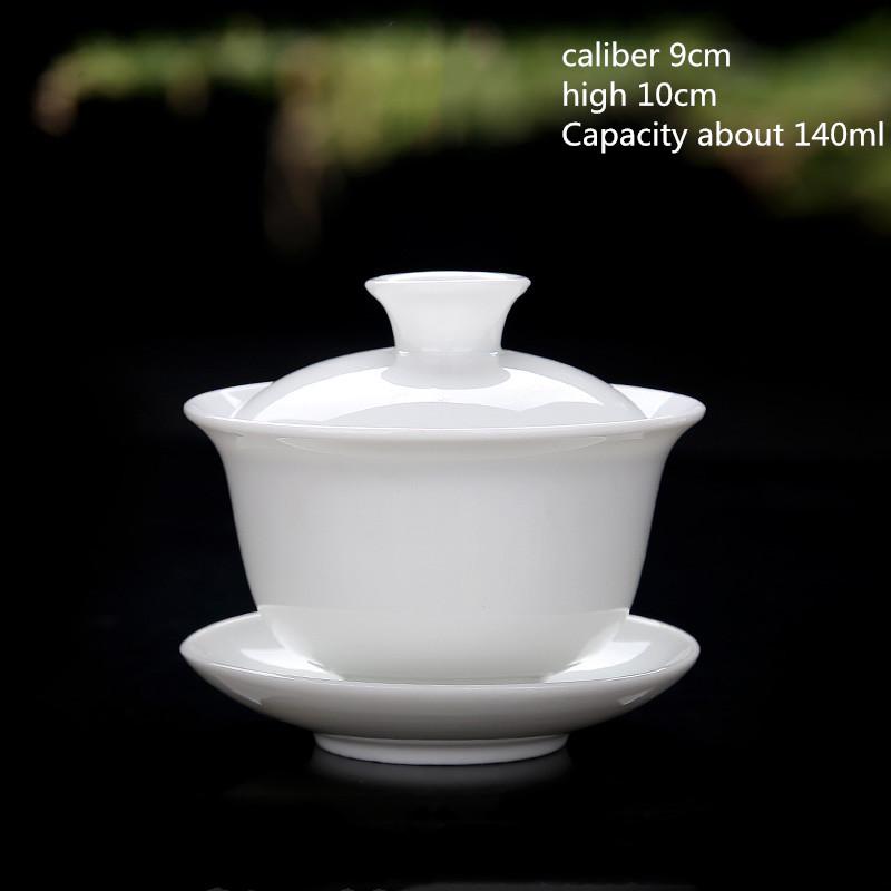 Cuenco de porcelana blanca china con tapa, taza de té, juego de té, tazón de té, taza de té, juego de té portátil de viaje, utensilios para beber para el hogar NLSLASI